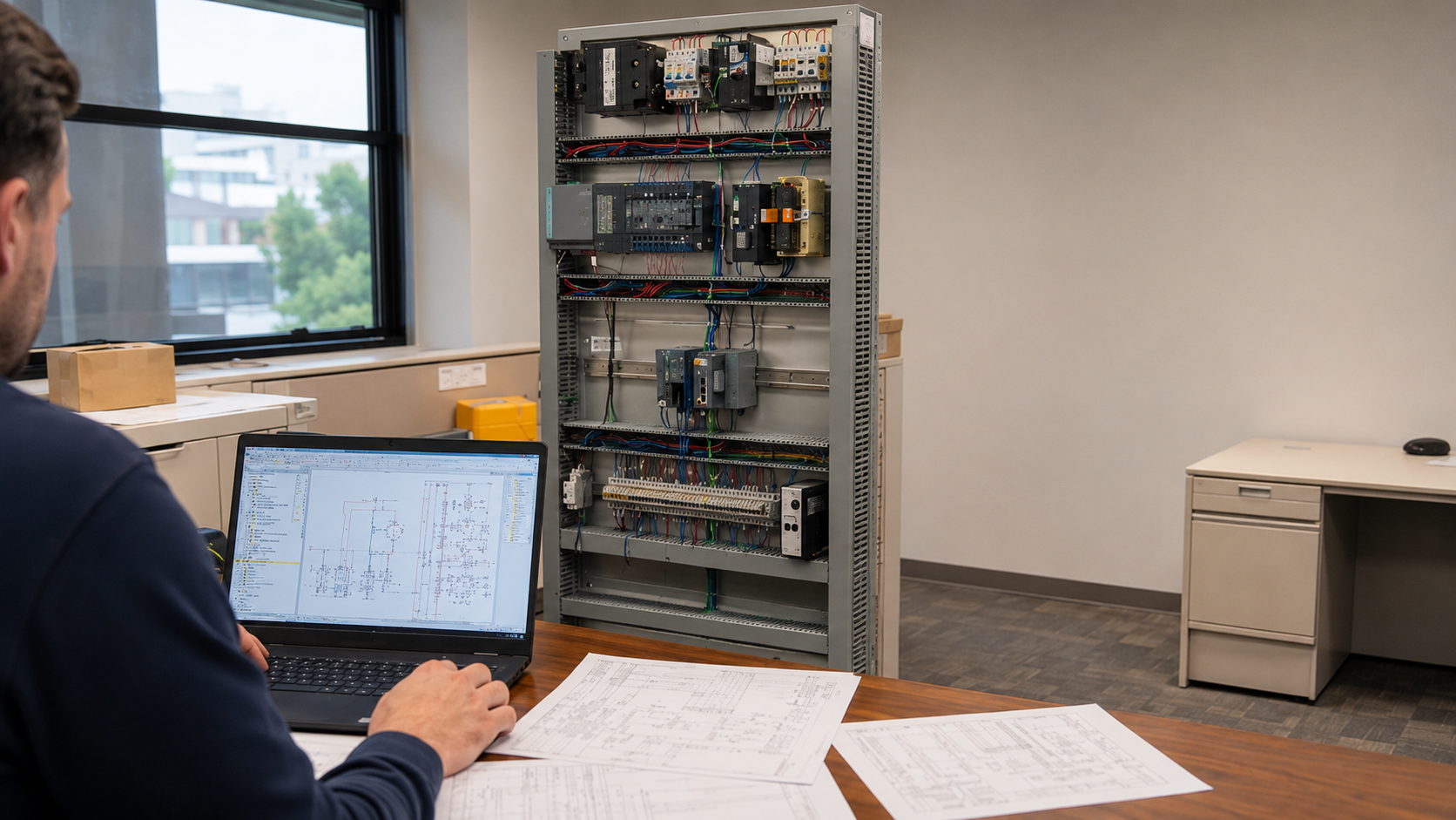 Person working on electrical schematics