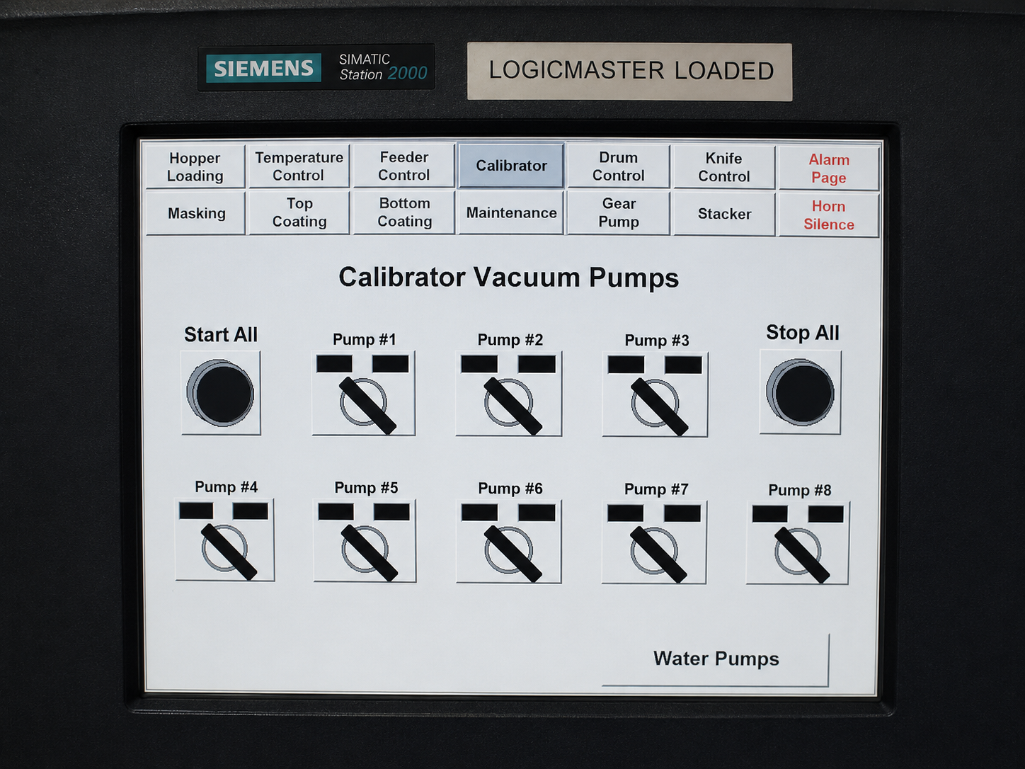 Control panel for calibrator vacuum pumps