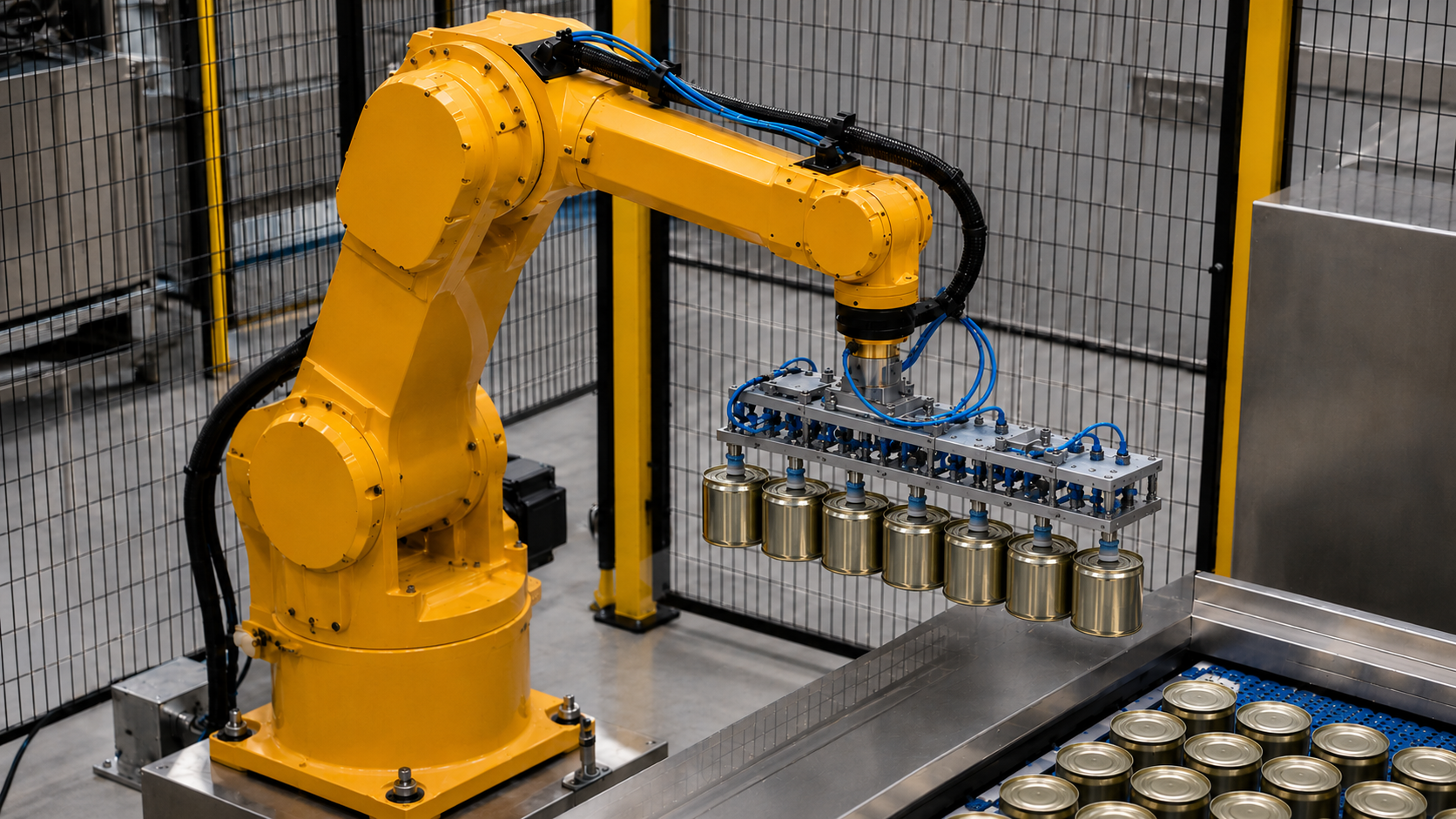 Robotic arm handling canned goods